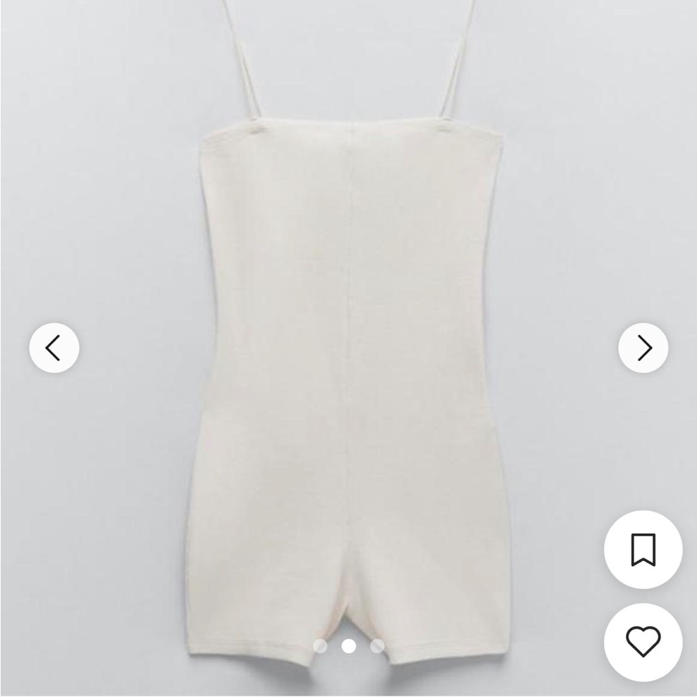 Zara Cream Ribbed Spaghetti-Strap Mini Romper - Picture 2 of 3